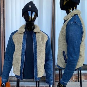 Zara Sherpa Denim Jacket Mens Small
